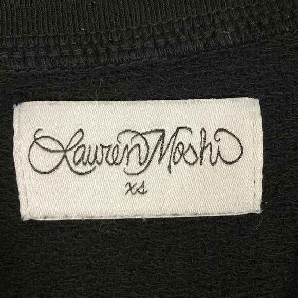 NWOT LAUREN MOSHI Sweatshirt XS Black Graphic White-Embroidery”Happy-face”Long-S - Picture 4 of 11